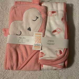Carter’s just one you 2 towel set. 1 hooded and 1 a bath towel. Owl design